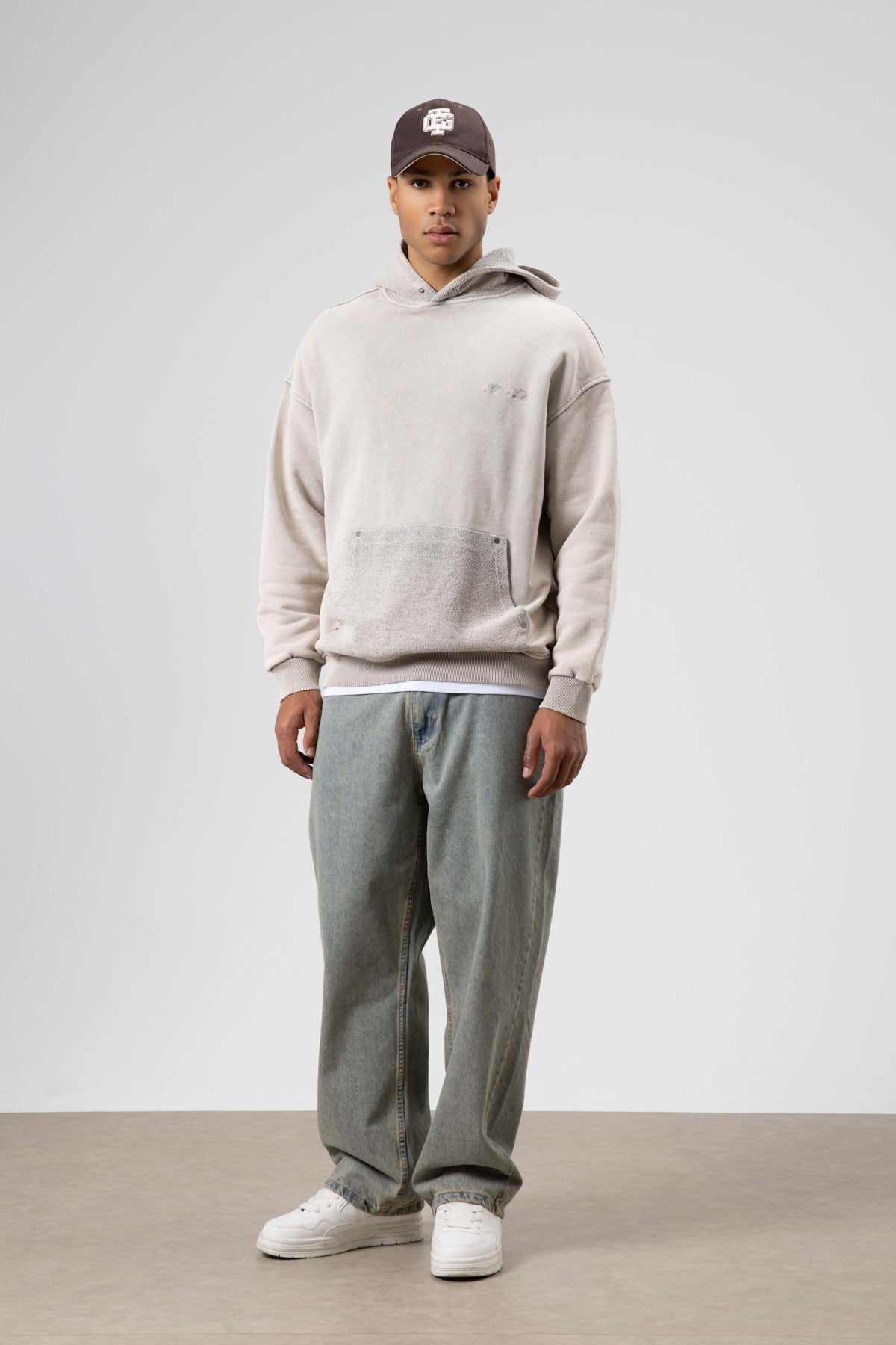 Oversized Washed Printed Hooded Sweatshirt