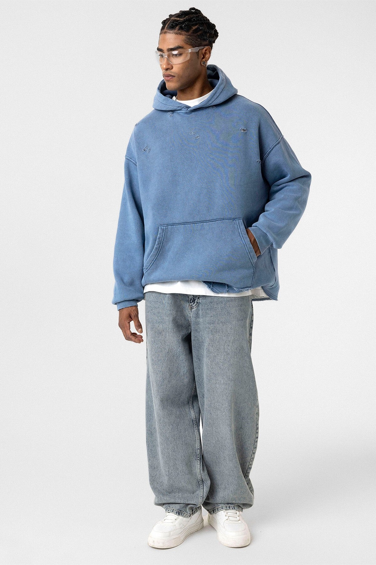 Oversized Sweatshirt with Distressed Details