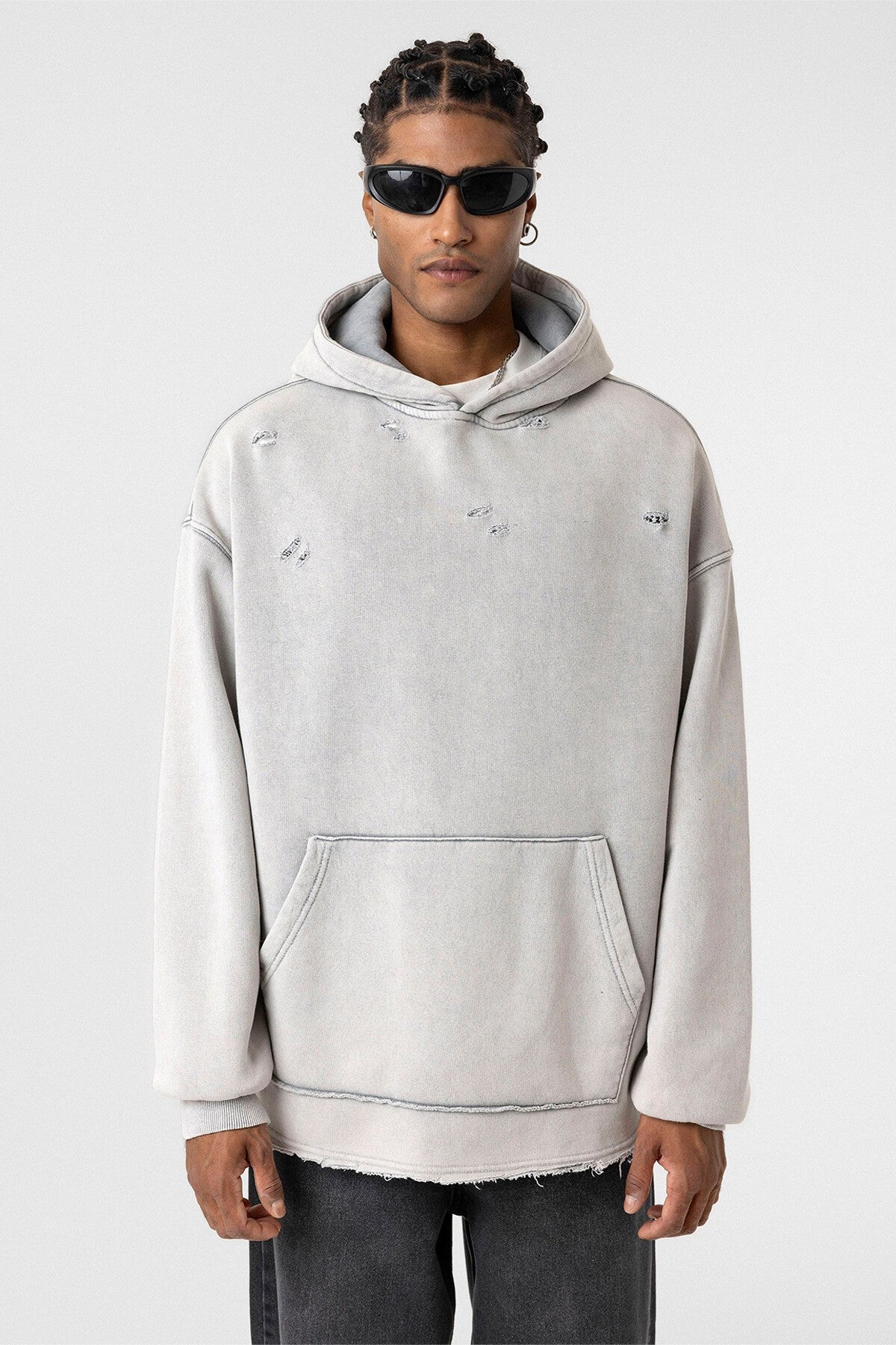 Oversized Sweatshirt with Distressed Details