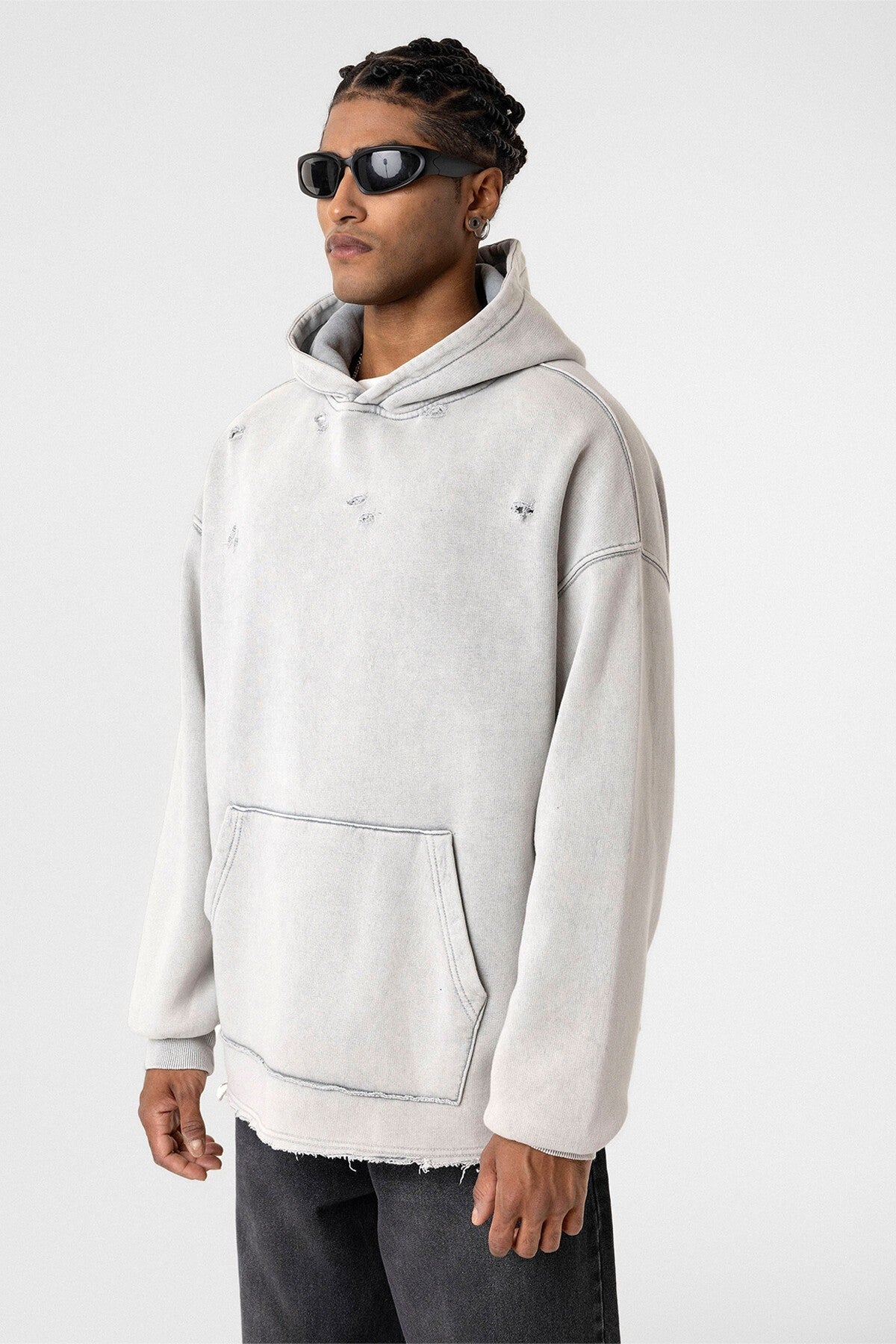 Oversized Sweatshirt with Distressed Details