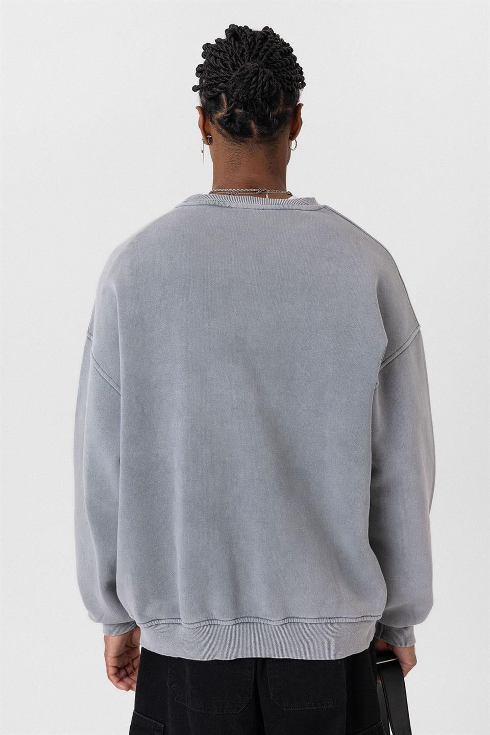Oversized Sweatshirt with Washed Pocket Detail