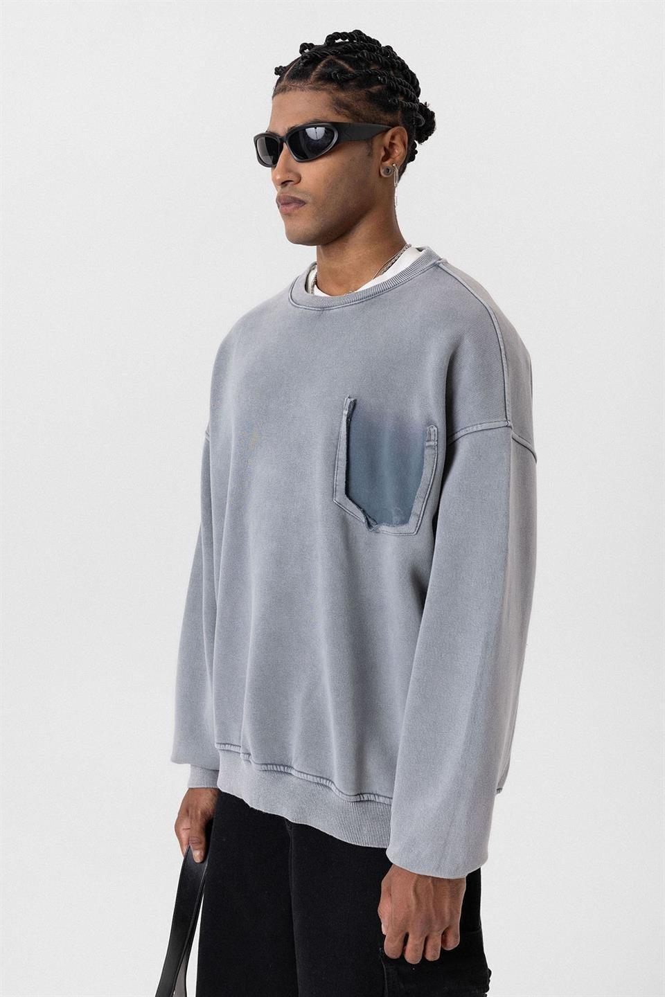 Oversized Sweatshirt with Washed Pocket Detail
