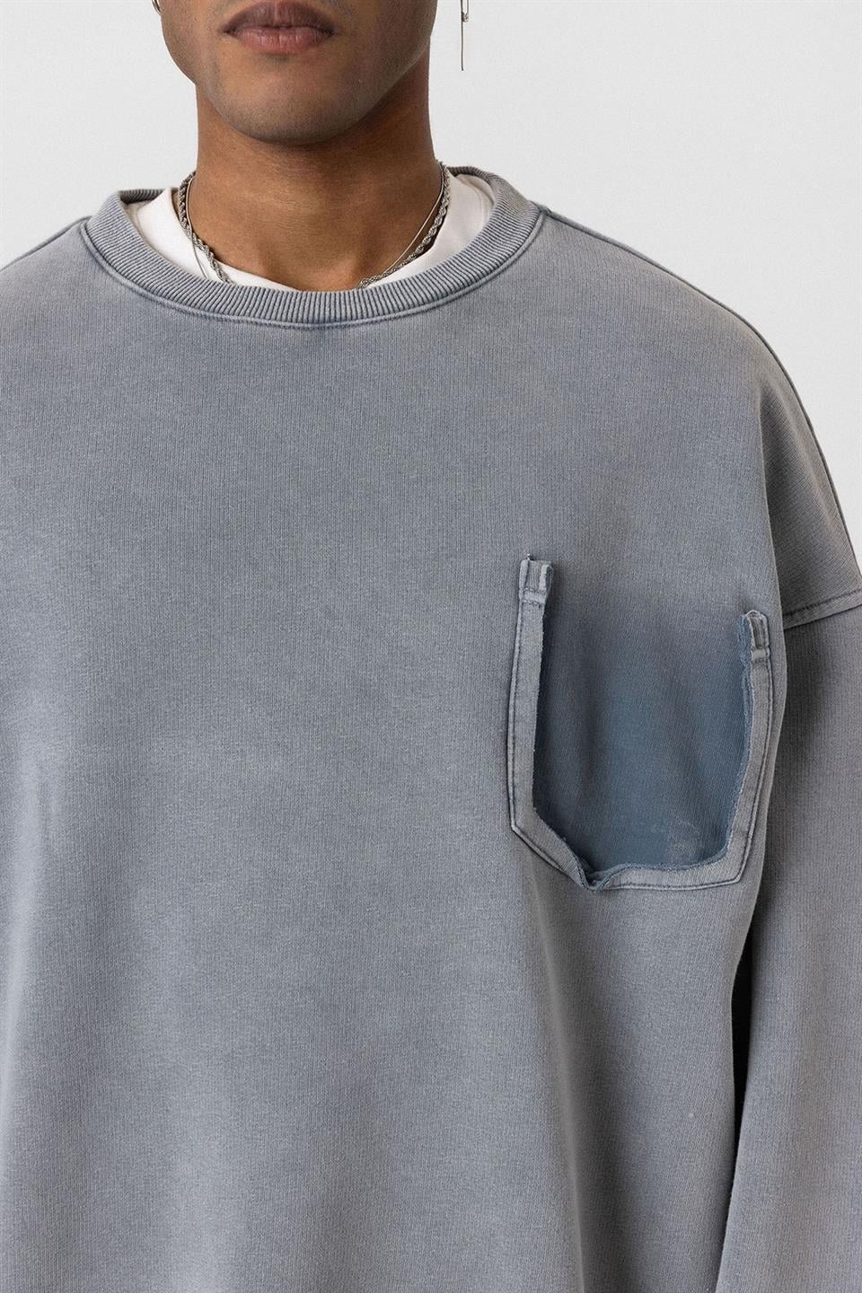 Oversized Sweatshirt with Washed Pocket Detail