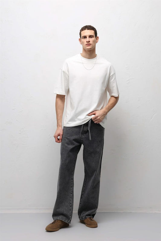 Baggy Jeans with Detailed Belt Straps