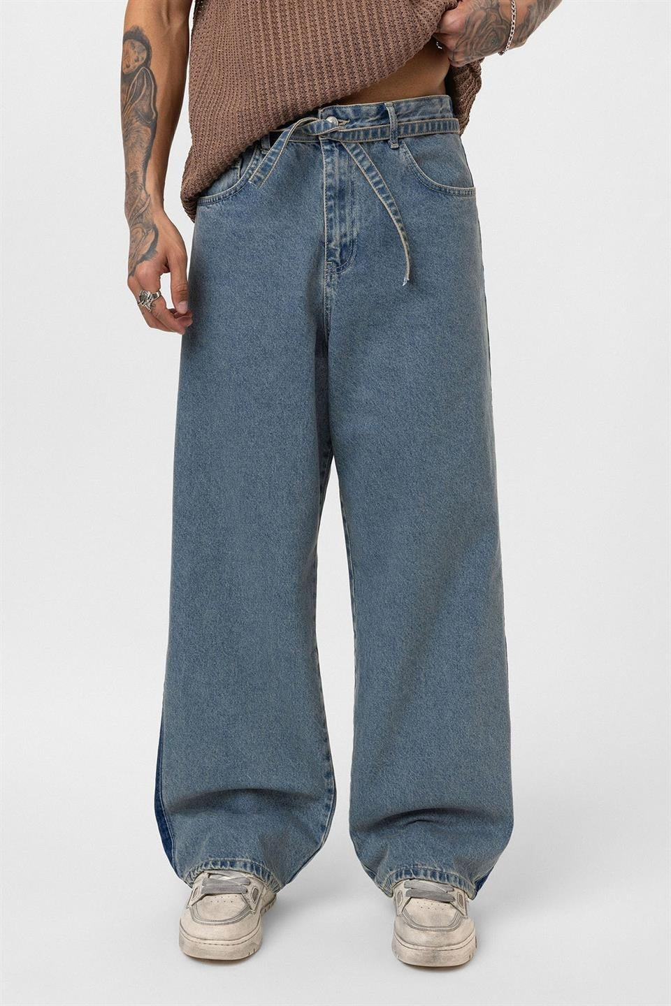 Baggy Jeans with Detailed Belt Straps