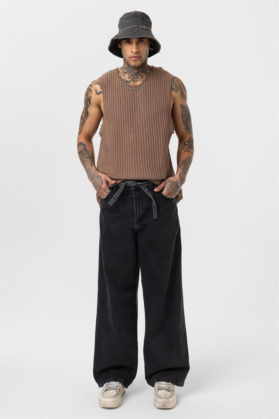Baggy Jeans with Detailed Belt Straps