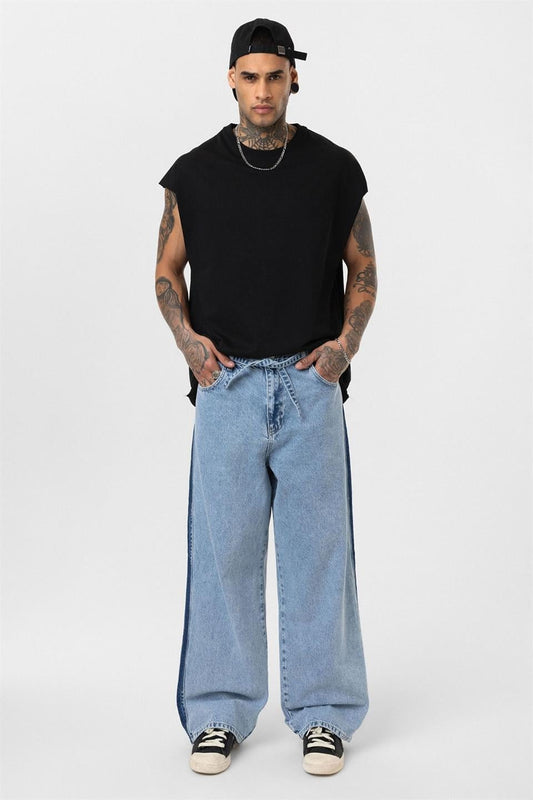 Baggy Jeans with Detailed Belt Straps