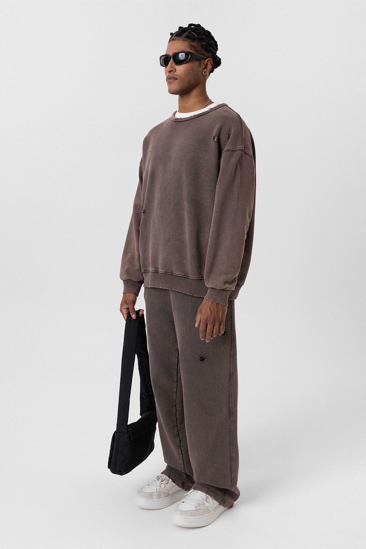 Premium Washed Oversized Sweatsuit Set with Ripped Details