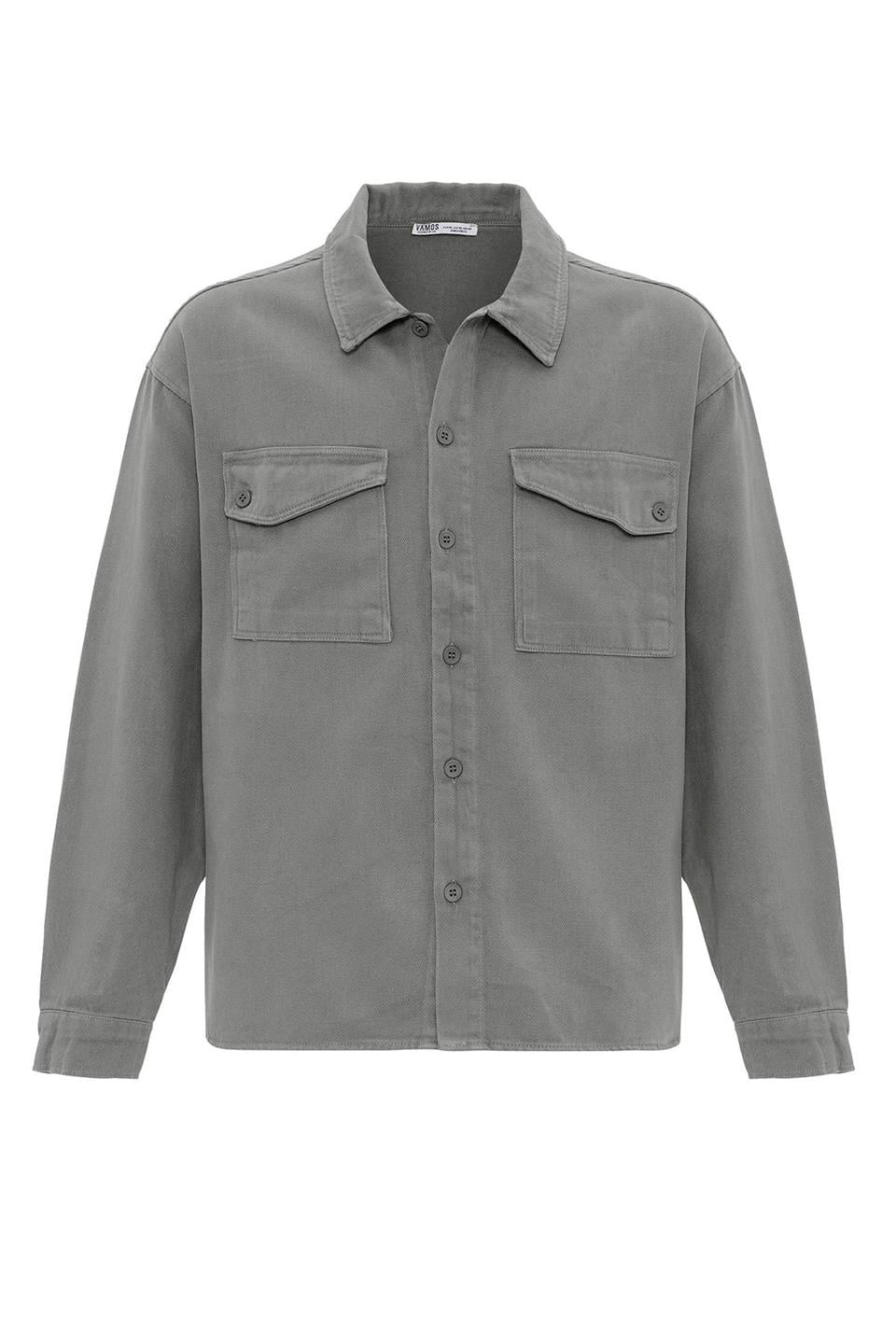 Oversized Denim Jacket with Double Pockets and Back Print