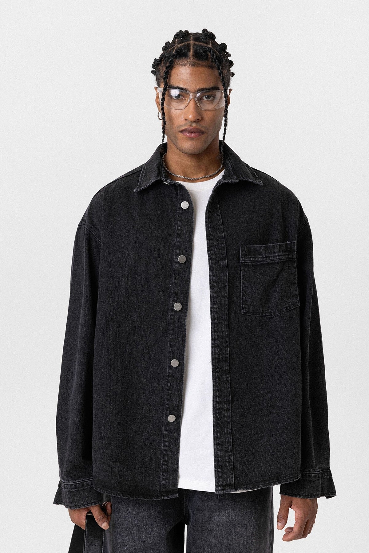 Oversized Denim Jacket with Detailed Pockets