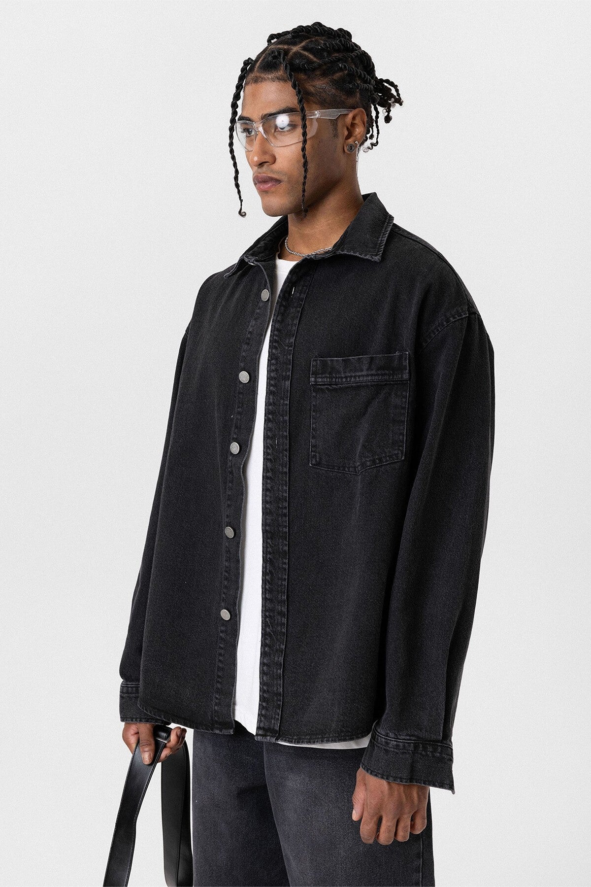 Oversized Denim Jacket with Detailed Pockets