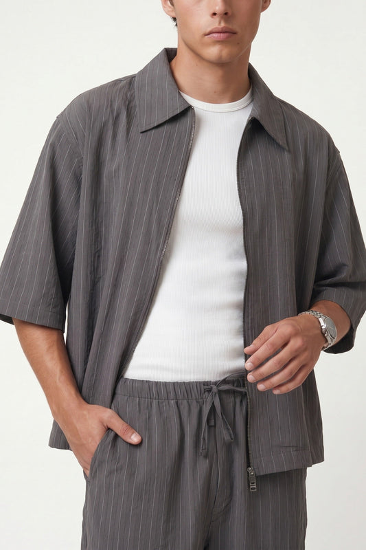 Lyocell-Blend Striped Linen Shirt with a Zipper