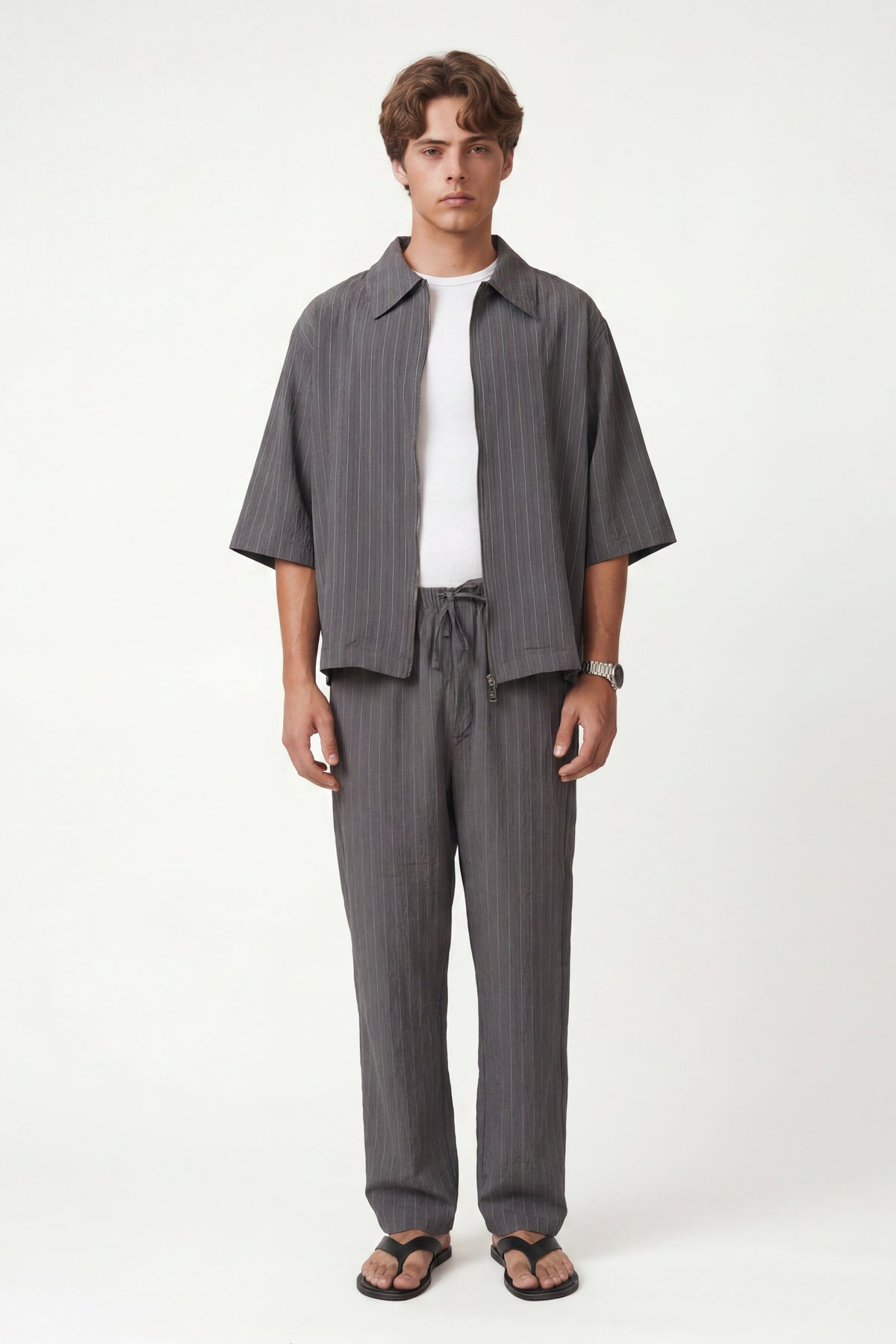 Lyocell-Blend Striped Linen Shirt with a Zipper