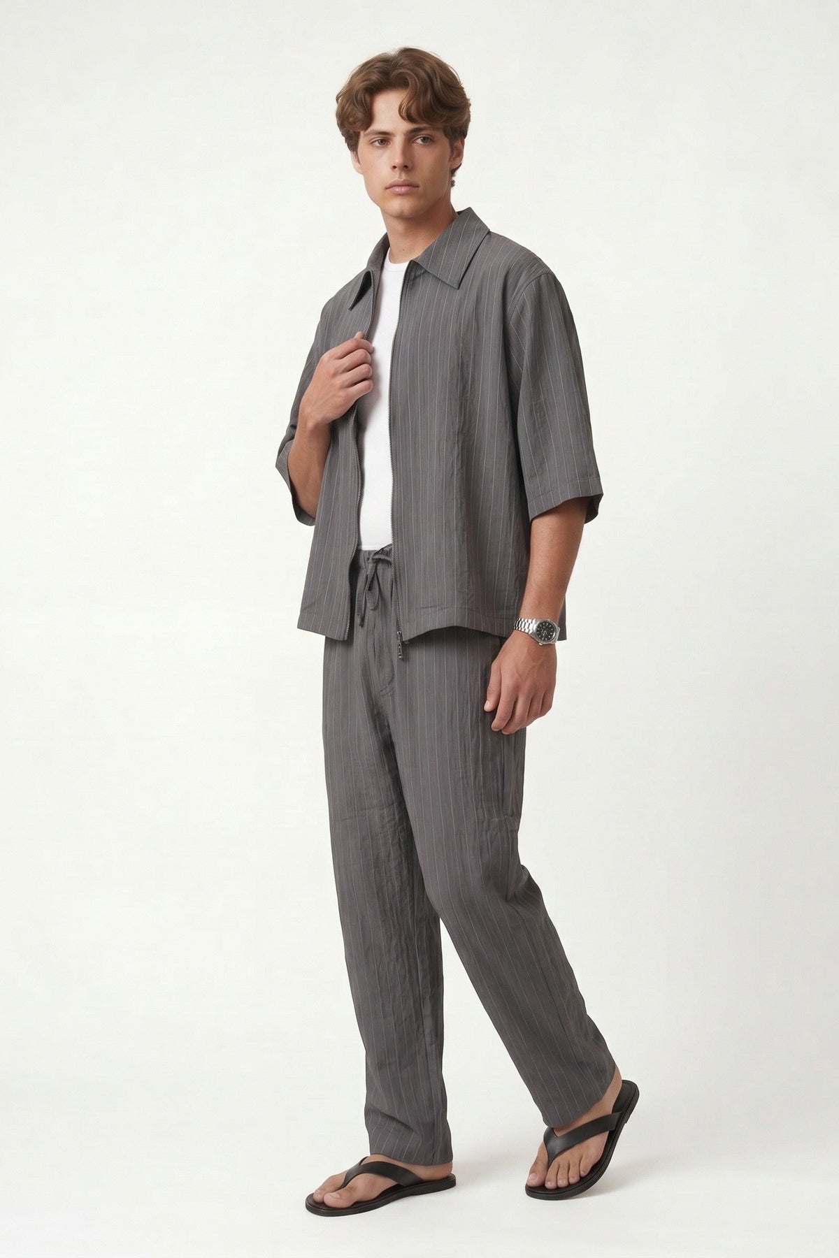 Lyocell-Blend Striped Linen Shirt with a Zipper