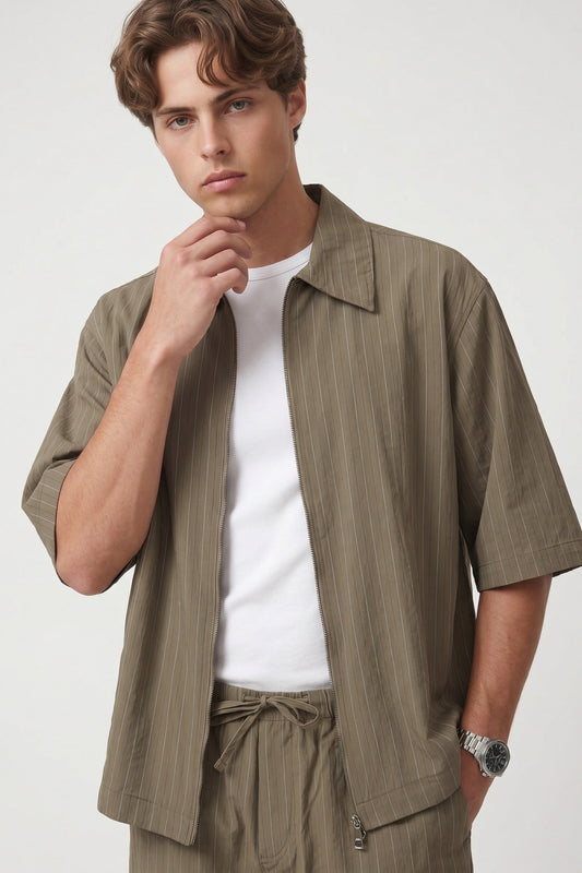Lyocell-Blend Striped Linen Shirt with a Zipper