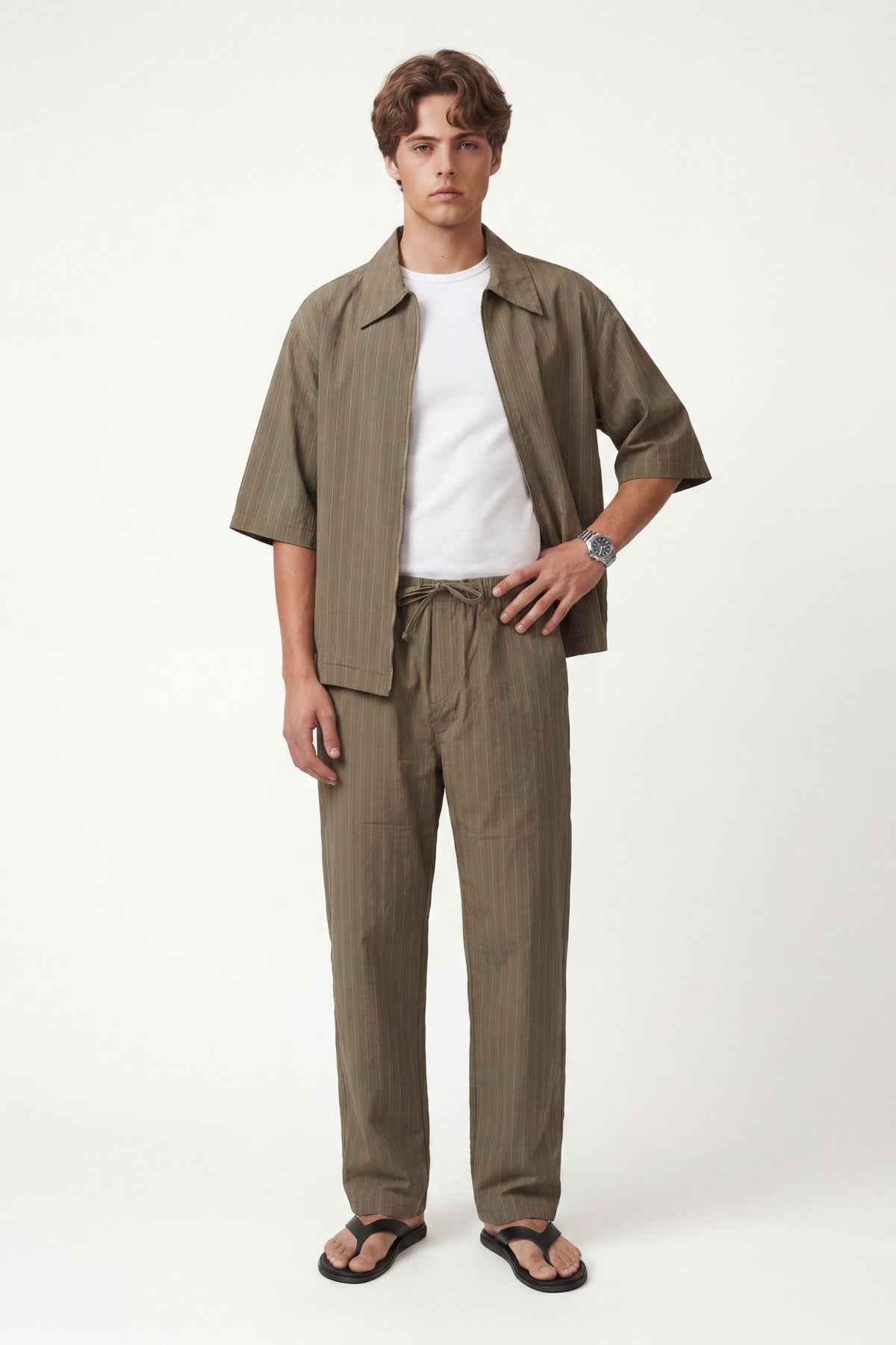 Lyocell-Blend Striped Linen Shirt with a Zipper