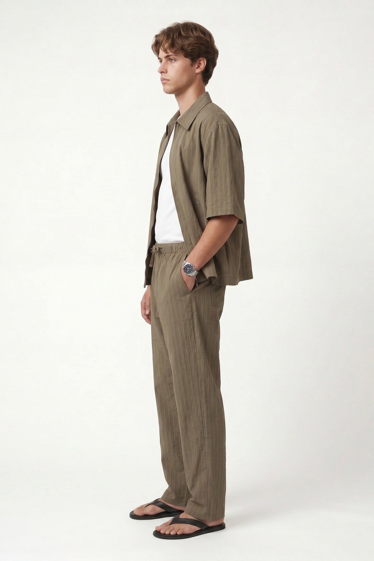 Lyocell-Blend Striped Linen Shirt with a Zipper