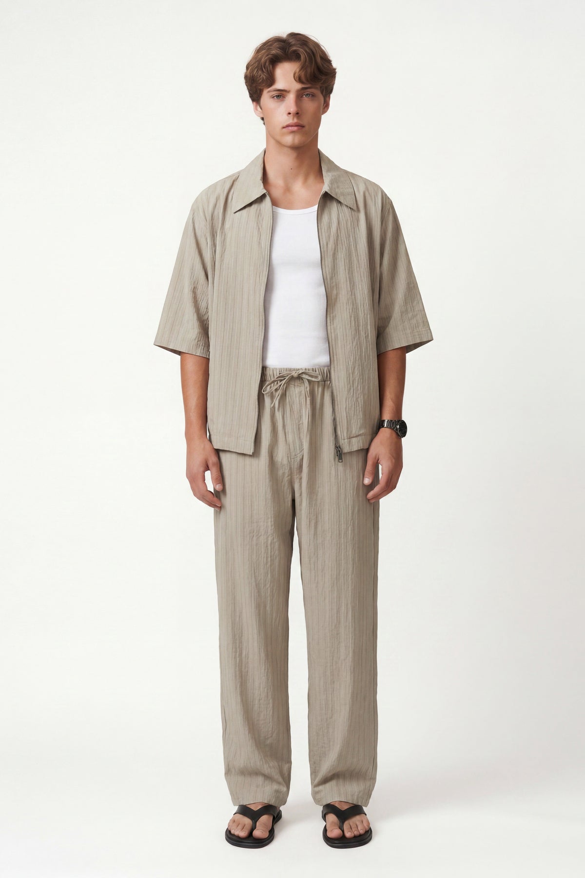 Lyocell-Blend Striped Linen Shirt with a Zipper