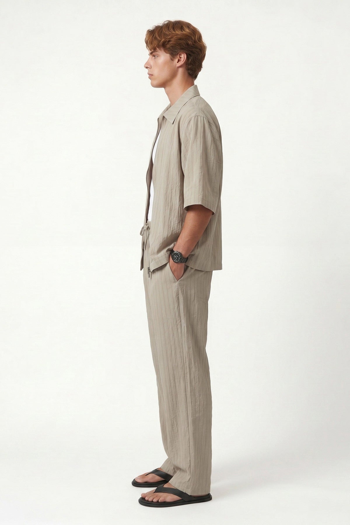 Lyocell-Blend Striped Linen Shirt with a Zipper