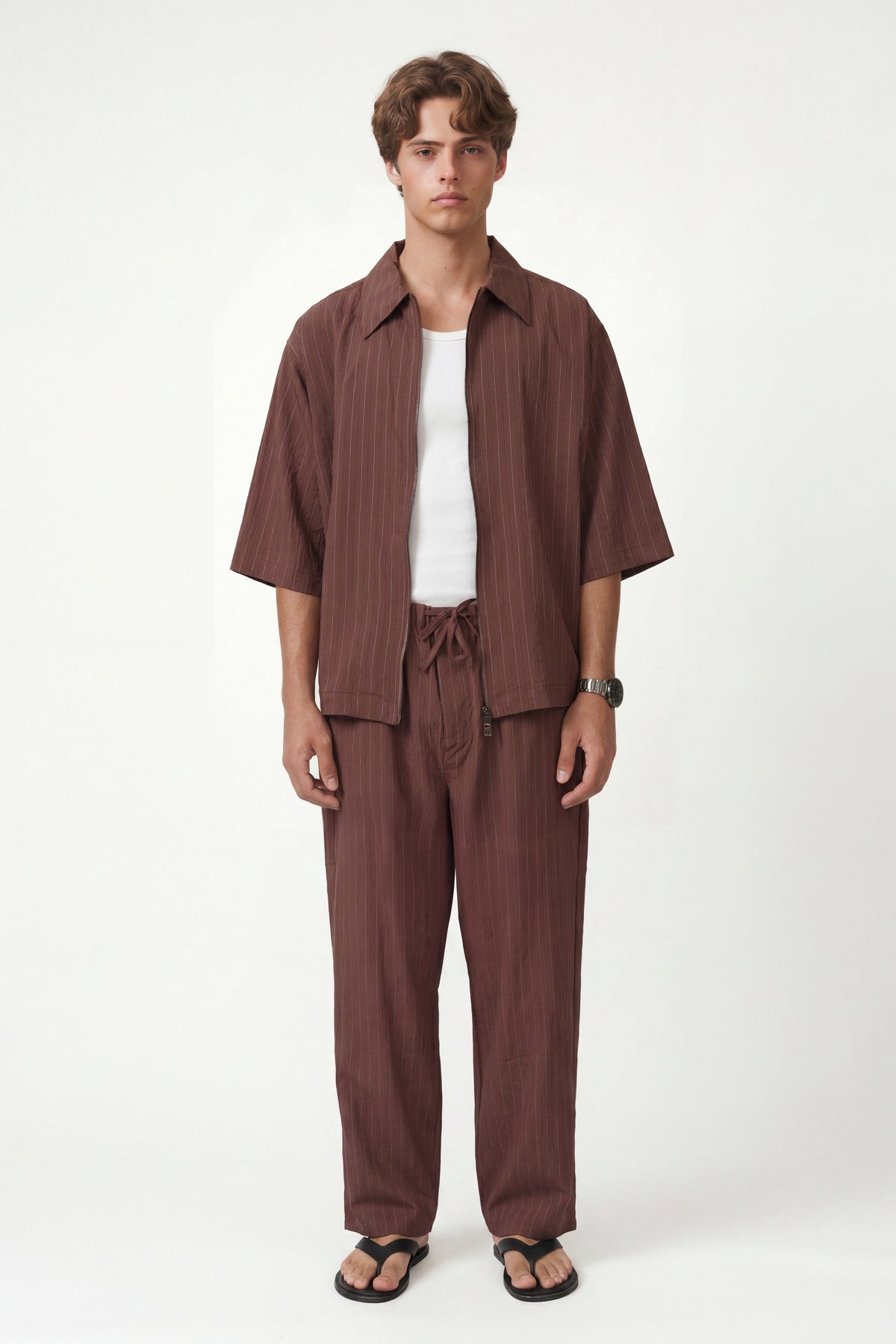 Lyocell-Blend Striped Linen Shirt with a Zipper