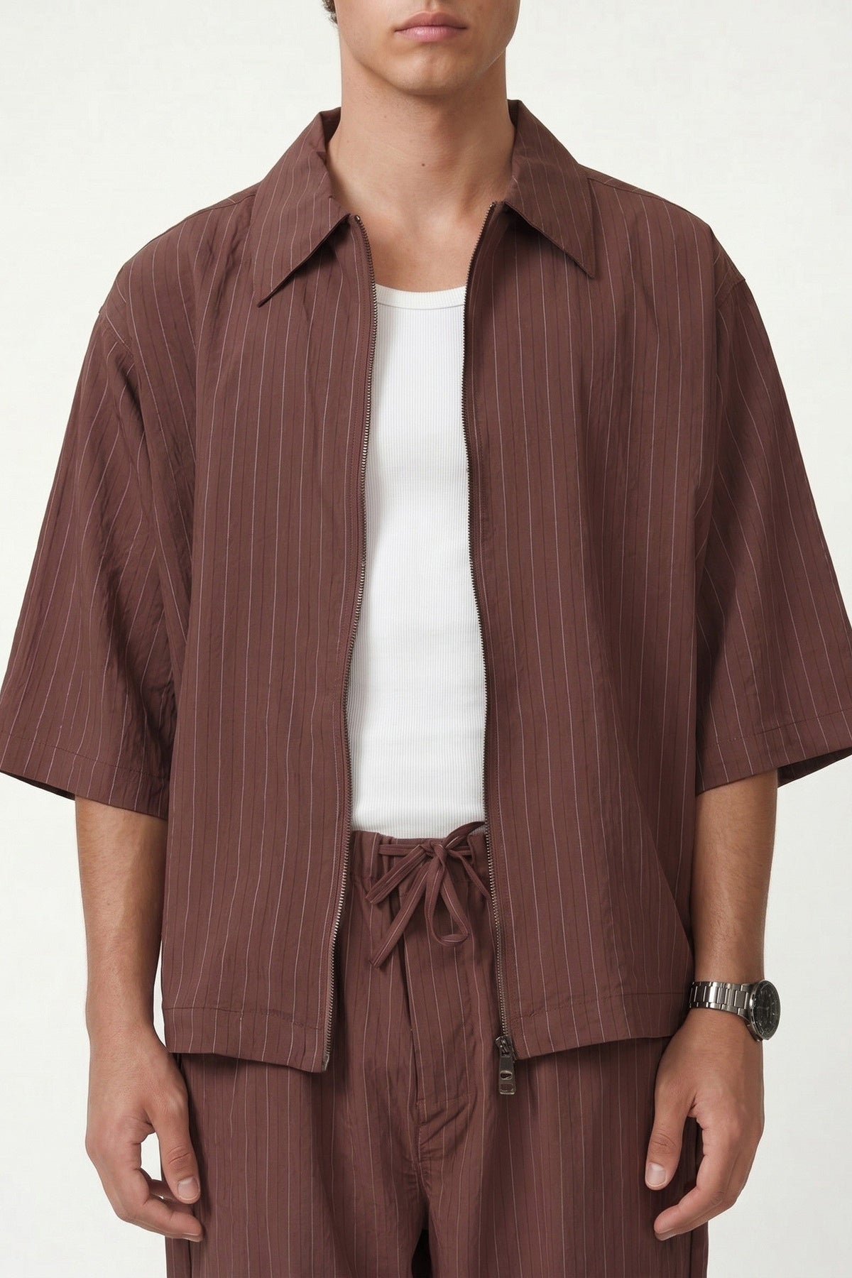 Lyocell-Blend Striped Linen Shirt with a Zipper