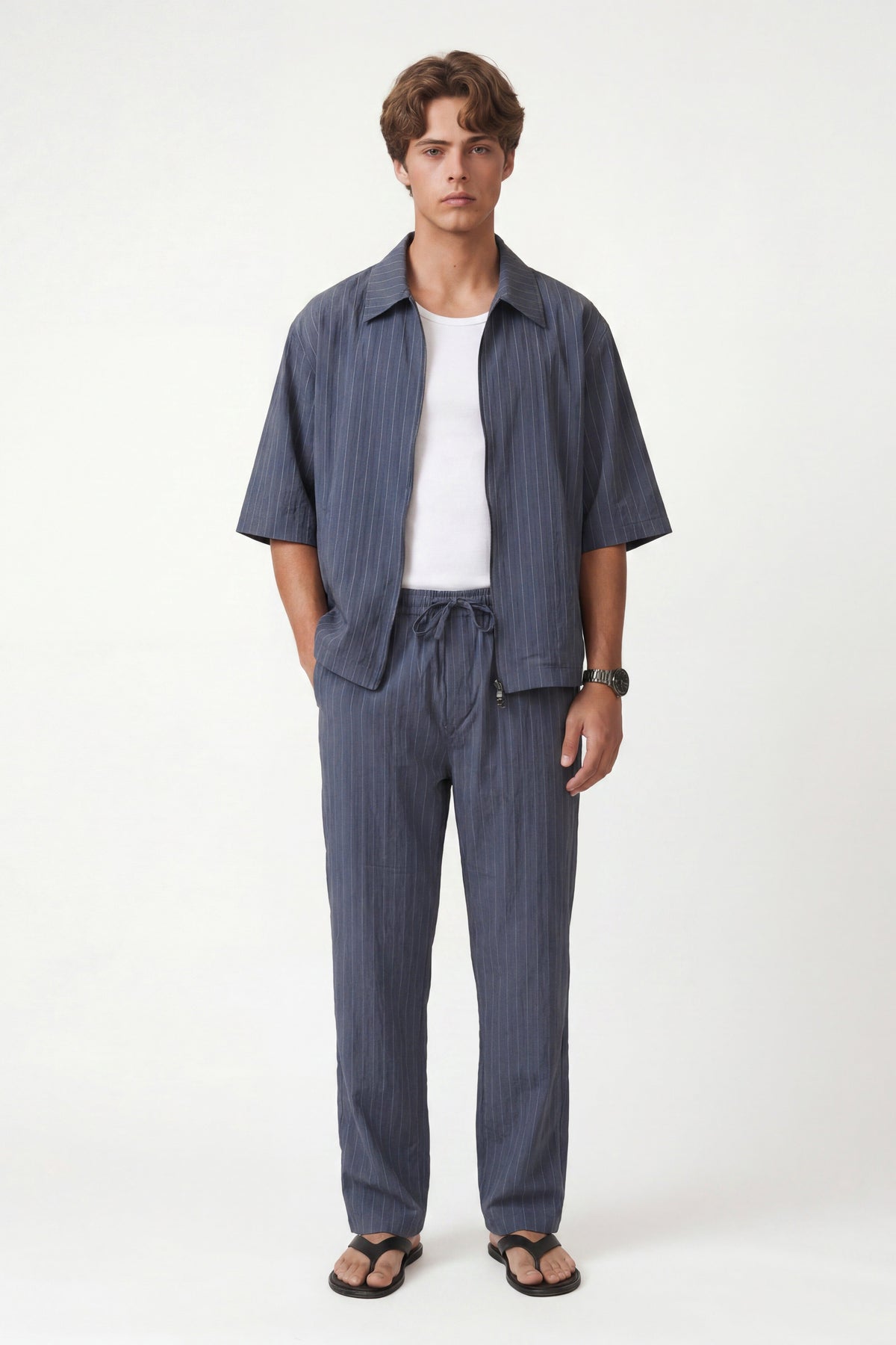 Lyocell-Blend Striped Linen Shirt with a Zipper
