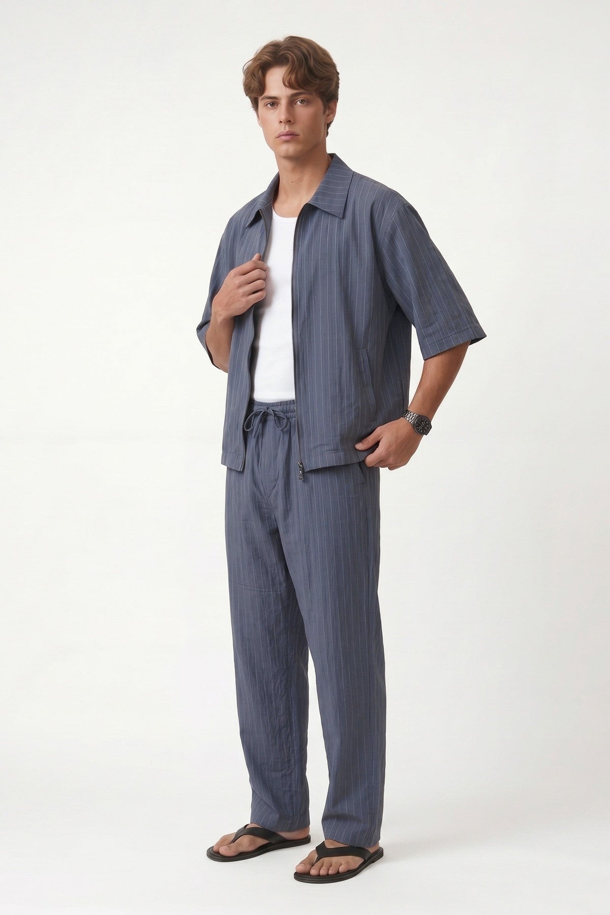 Lyocell-Blend Striped Linen Shirt with a Zipper