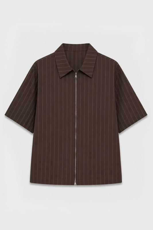 Lyocell-Blend Striped Linen Shirt with a Zipper