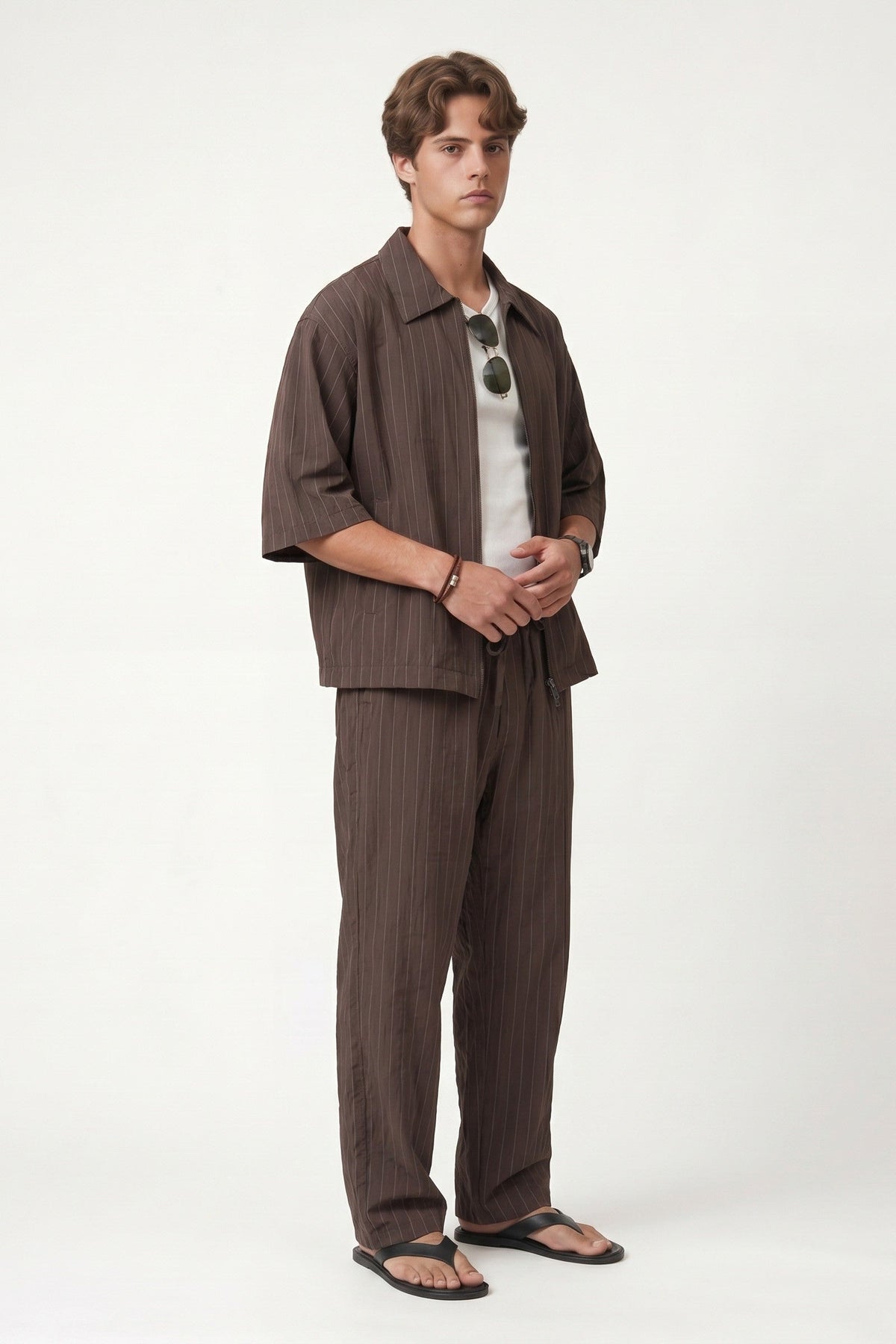 Lyocell-Blend Striped Linen Shirt with a Zipper