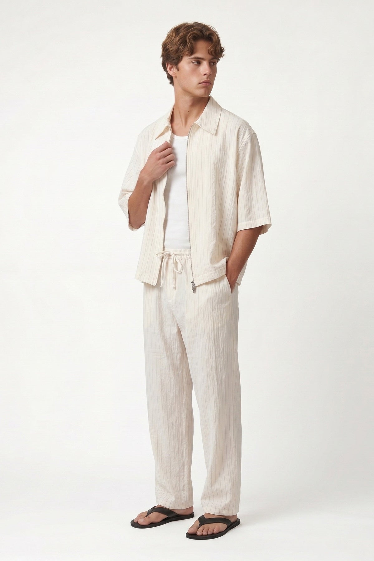 Lyocell-Blend Striped Linen Shirt with a Zipper