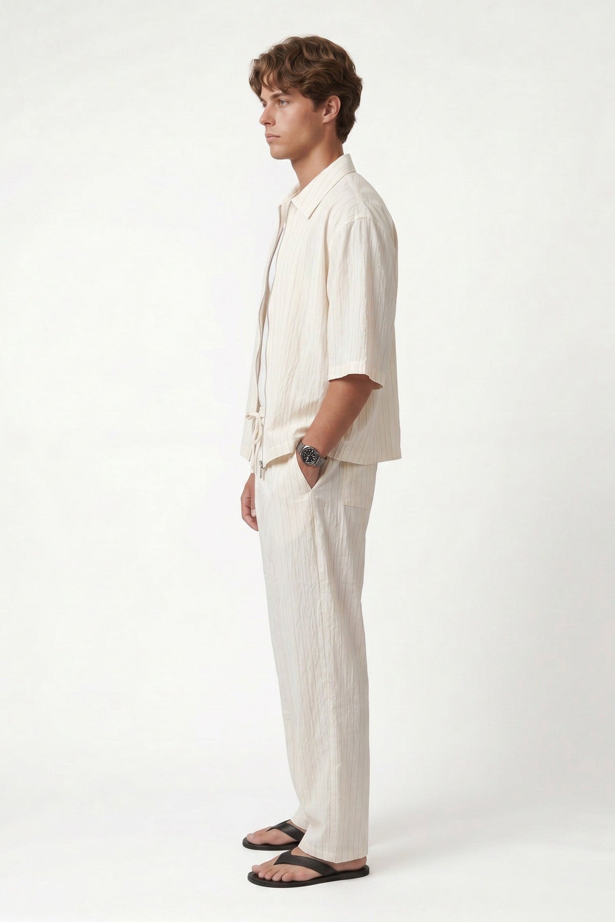 Lyocell-Blend Striped Linen Shirt with a Zipper