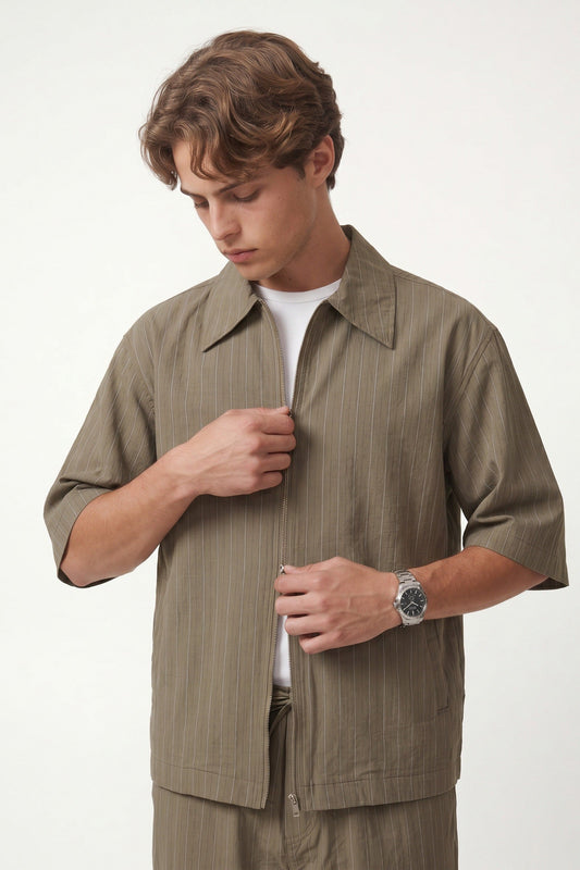 Lyocell-Blend Striped Linen Shirt with a Zipper