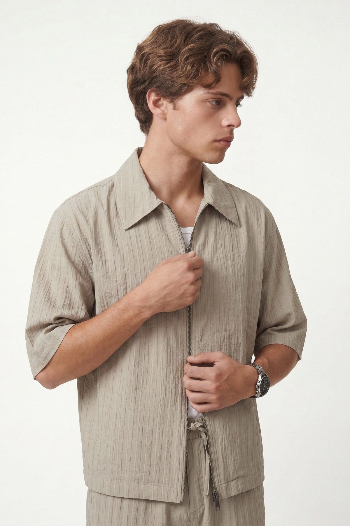 Lyocell-Blend Striped Linen Shirt with a Zipper