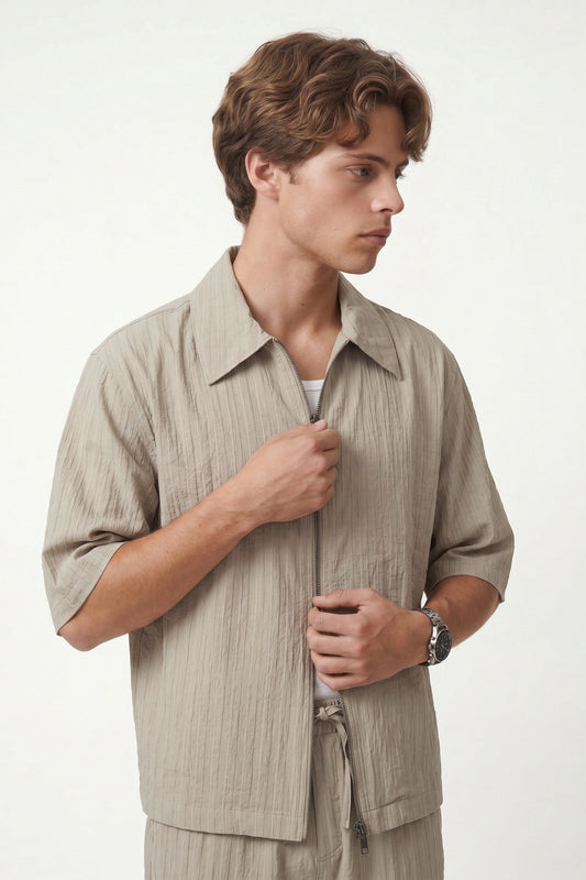 Lyocell-Blend Striped Linen Shirt with a Zipper