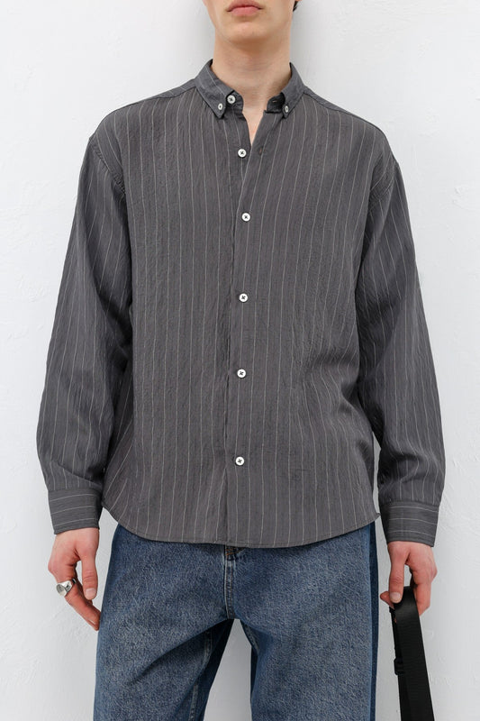 Oversized Shirt in Striped Lyocell Fabric