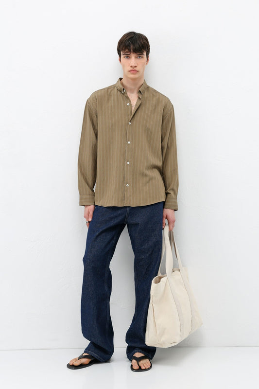 Oversized Shirt in Striped Lyocell Fabric