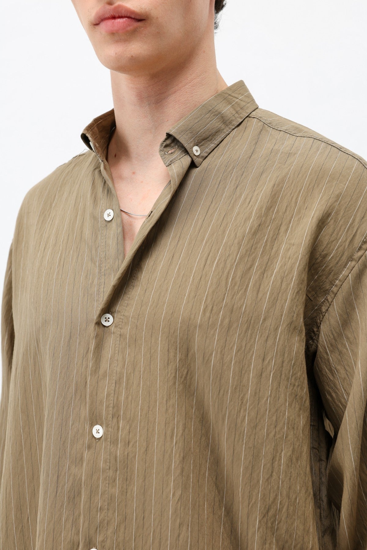 Oversized Shirt in Striped Lyocell Fabric