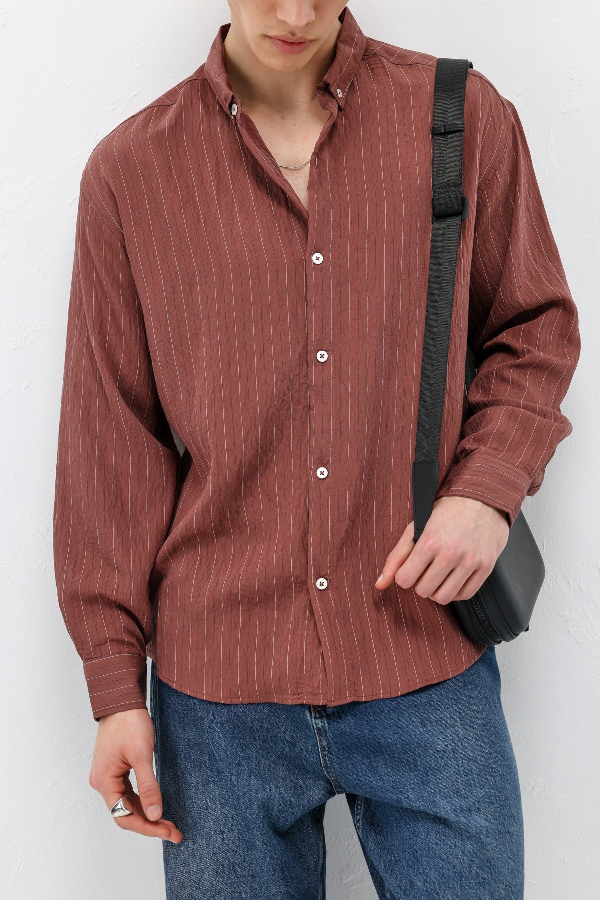 Oversized Shirt in Striped Lyocell Fabric