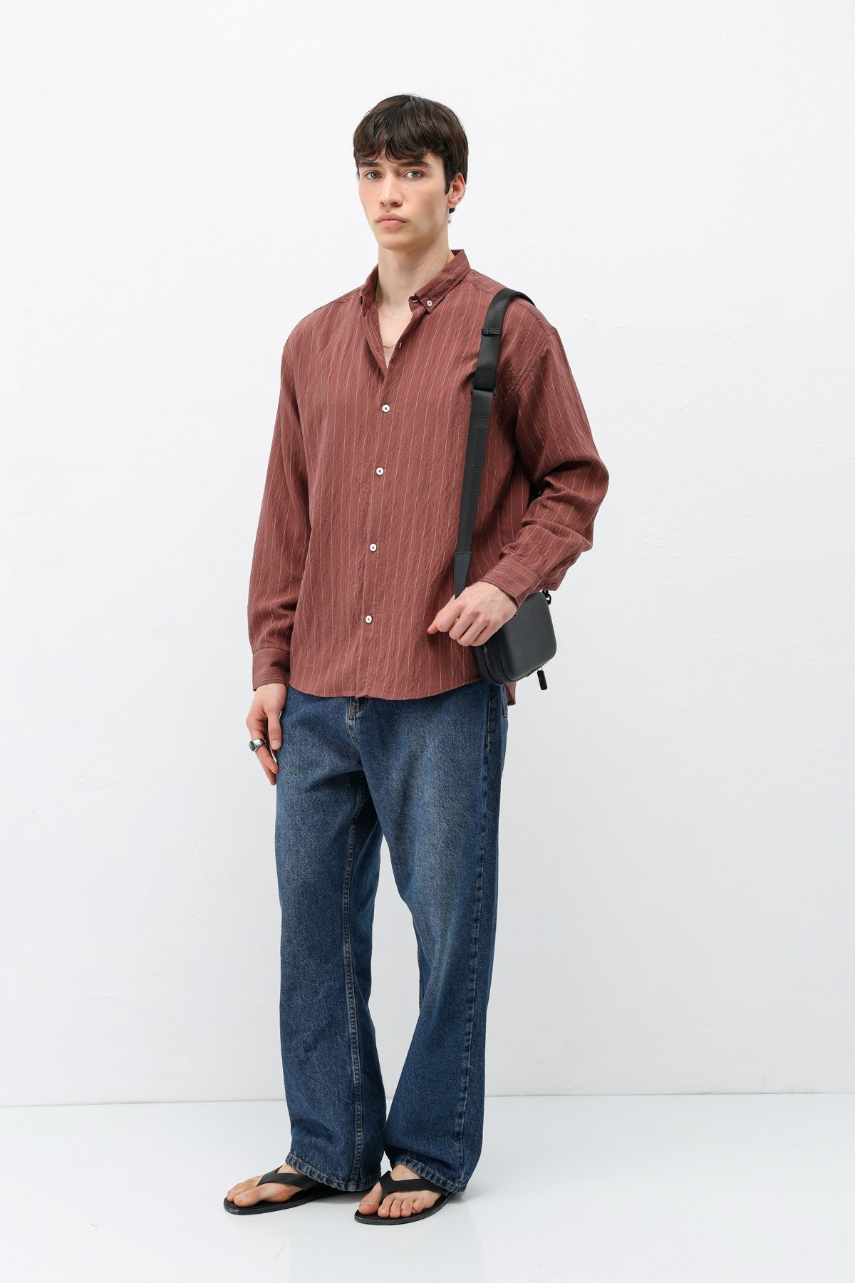 Oversized Shirt in Striped Lyocell Fabric