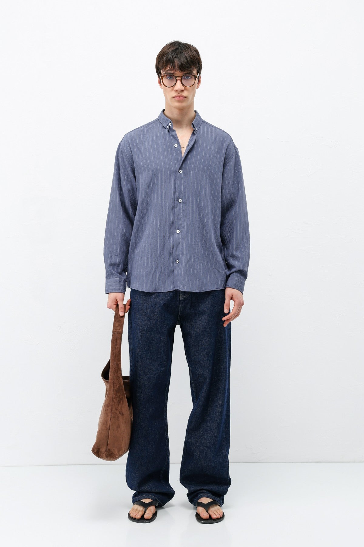 Oversized Shirt in Striped Lyocell Fabric