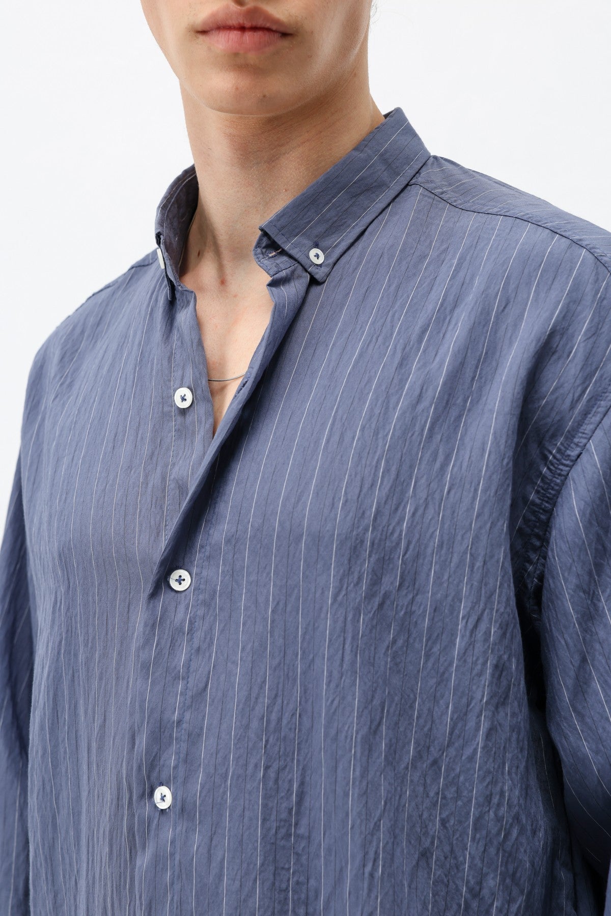 Oversized Shirt in Striped Lyocell Fabric