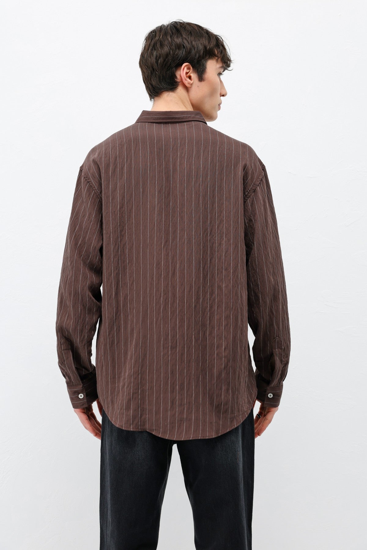 Oversized Shirt in Striped Lyocell Fabric