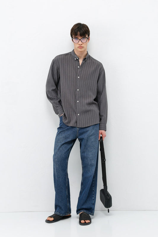 Oversized Shirt in Striped Lyocell Fabric