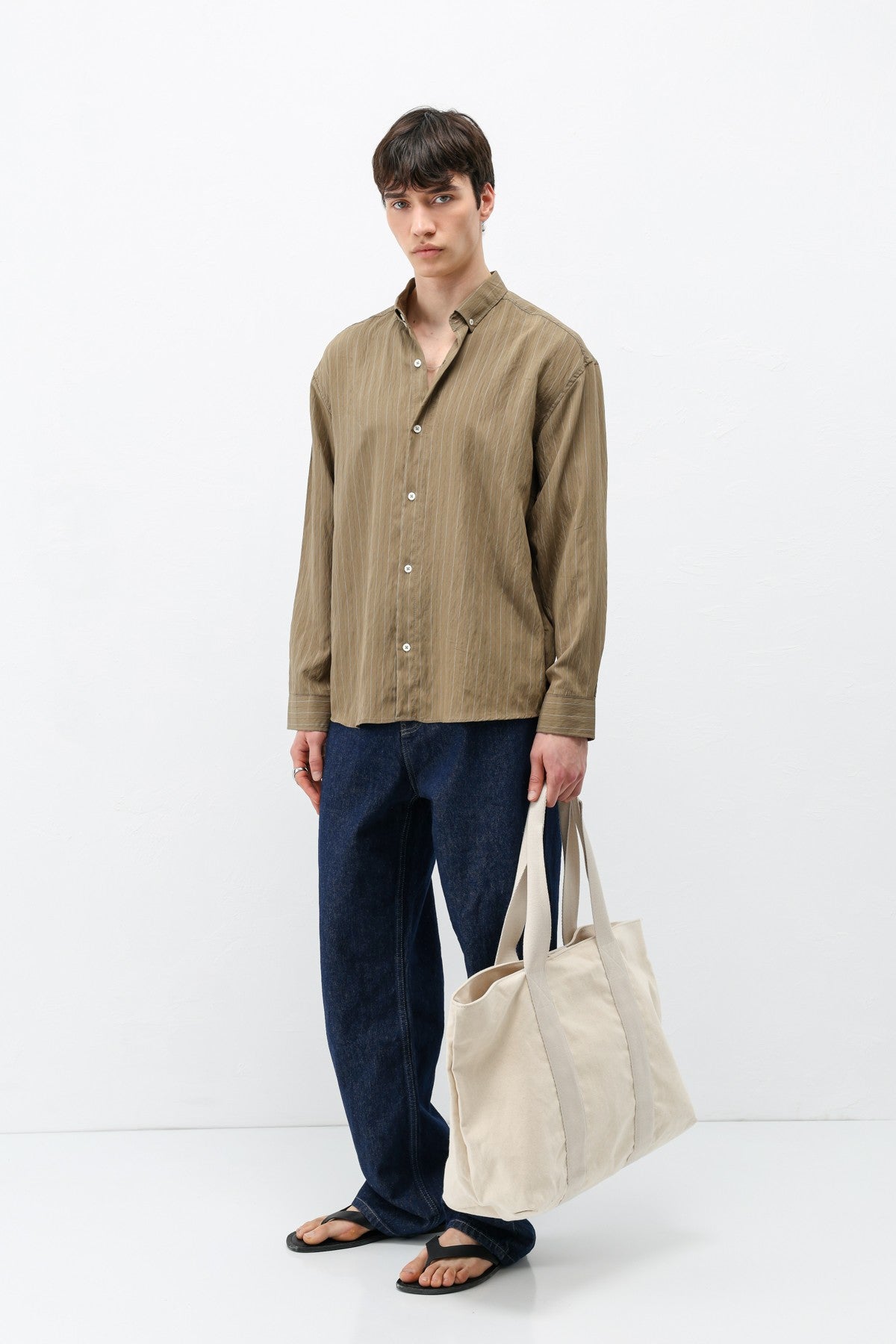 Oversized Shirt in Striped Lyocell Fabric
