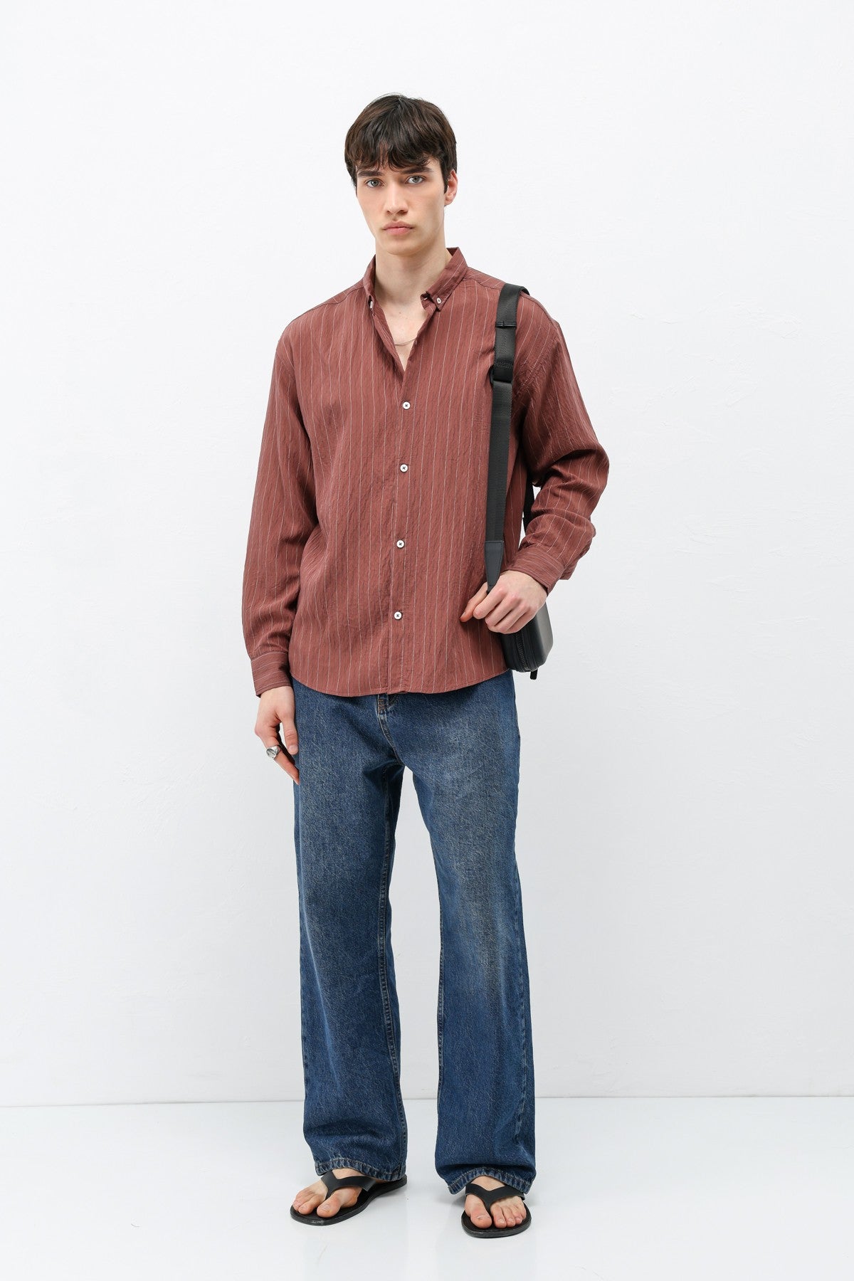 Oversized Shirt in Striped Lyocell Fabric