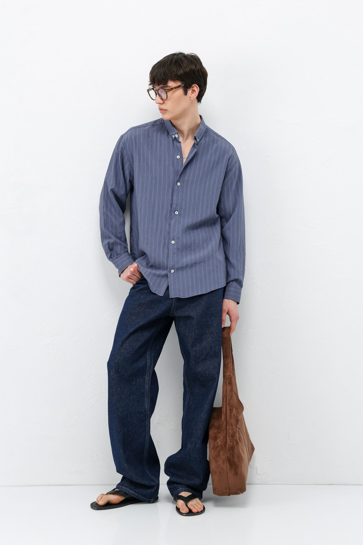 Oversized Shirt in Striped Lyocell Fabric