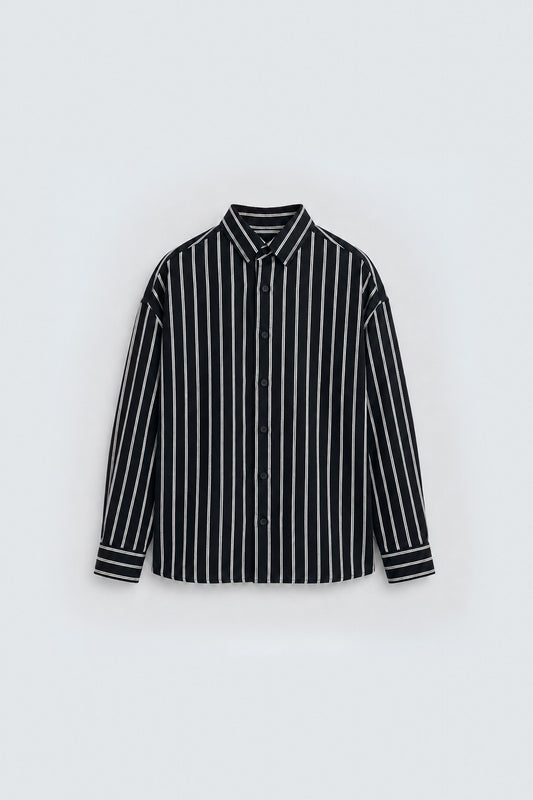 Striped Oversized Shirt, Black