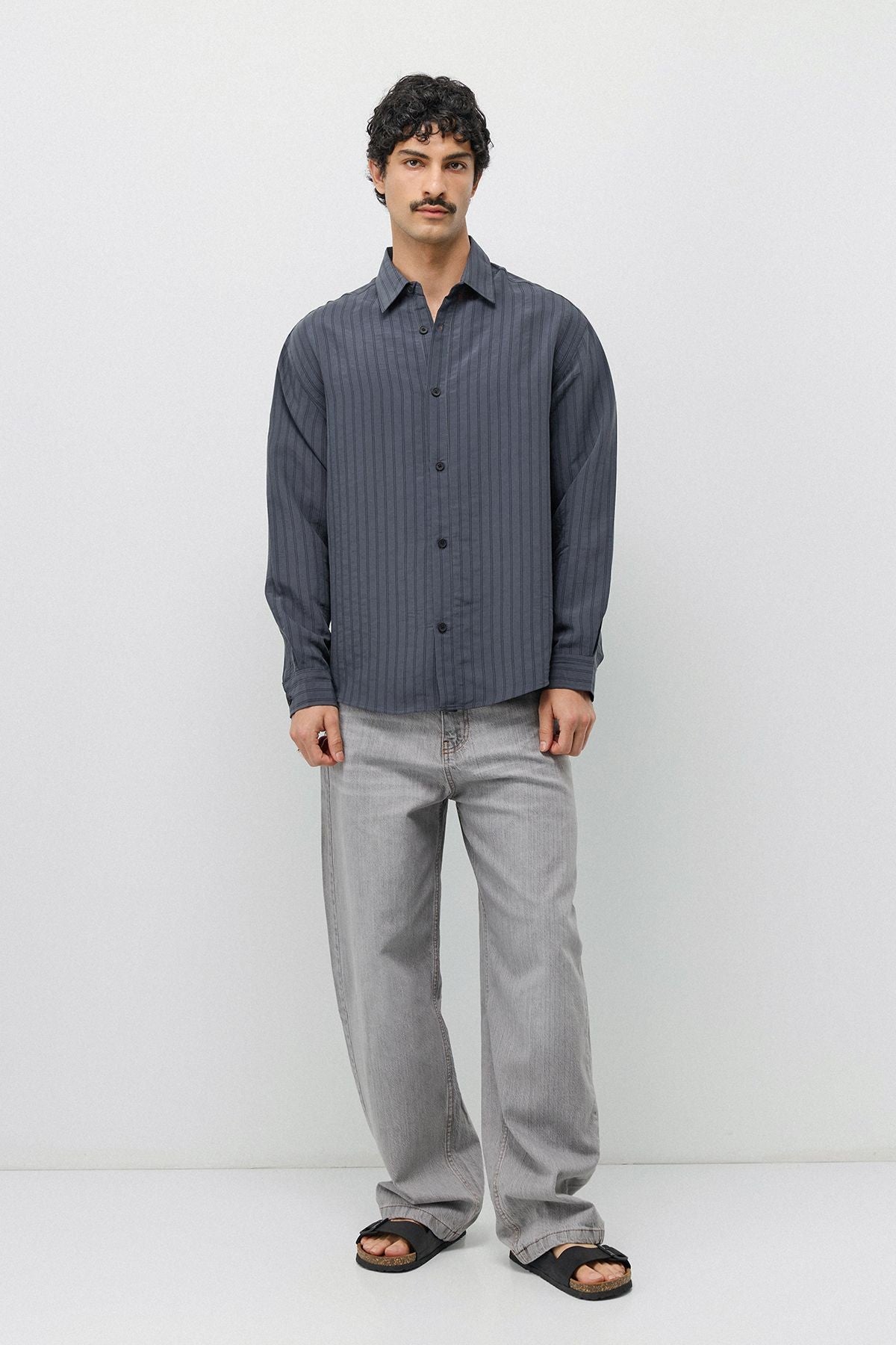 Oversized Shirt with a Modal Blend and Fine Stripes