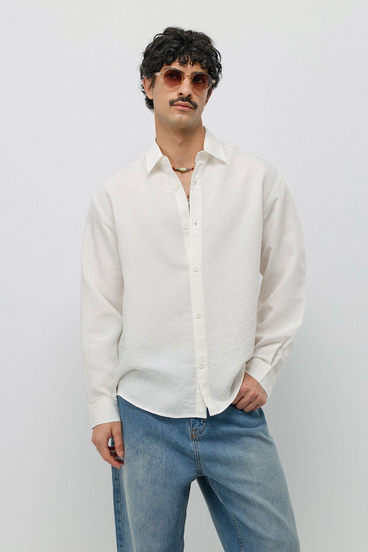 Oversized Shirt with a Modal Blend and Fine Stripes