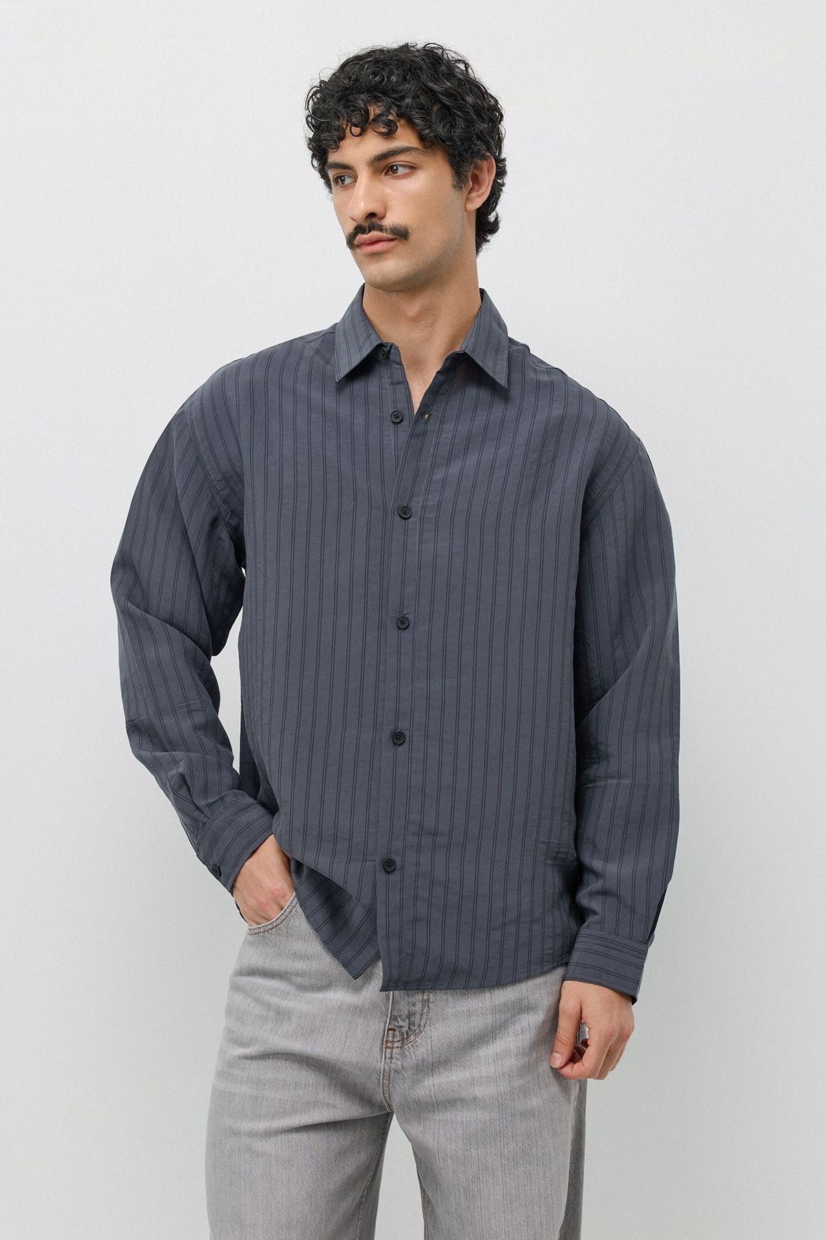 Oversized Shirt with a Modal Blend and Fine Stripes